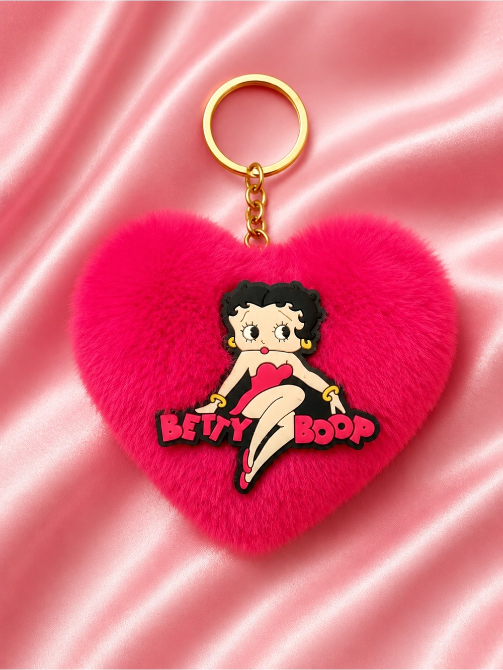 2 Betty Boop Cherry Red Heart Pom Keychains (2) or Bag Charms
